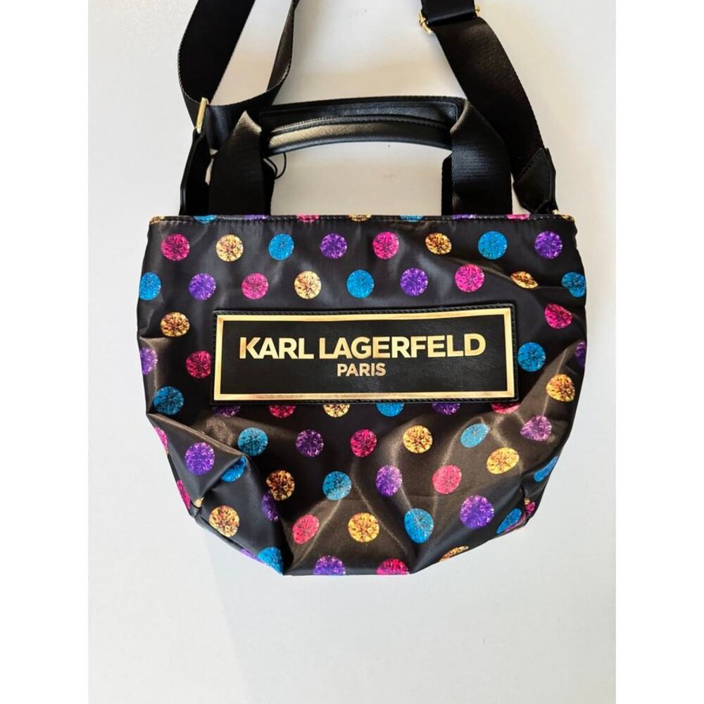 NWOT Karl Lagerfeld Paris Polka Dot Tote Crossbody Bag Designer Purse - Picture 2 of 12